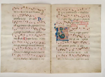 Bifolium mit Initiale L, aus einem Antiphonar, Italienisch, 14. Jahrhundert
