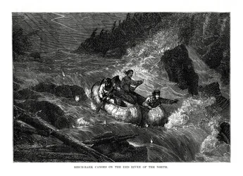 Birkenrindenkanus am Red River of the North, Vereinigte Staaten