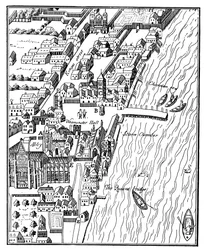 Vogelperspektive des Palace of Westminster, London, ca. 1560