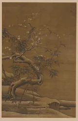 Vögel, Pflaumenblüten und Bambus im Winter, 16. Jahrhundert