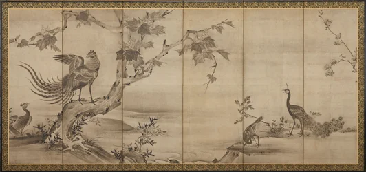 Vögel, Blumen und Bäume: auf der Rückseite Bambusbäume, Momoyama-Periode, 1568-1615
