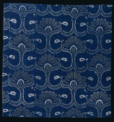 Blauer Indigo-Resist-Druck mit stilisiertem Blattmuster, 1790