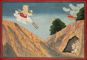 Brahma versteckt die Kuhhirten und die Kälber in der Höhle, Seite aus einem Bhagavata Purana, um 1760-1765