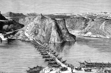 Bootsbrücke über den Indus bei Khushalgarh, Pakistan, 1895