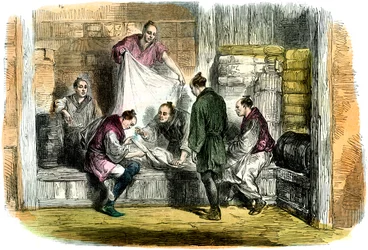 Kauf von Kamelotten in einem Geschäft, Yokohama, Japan, 1865