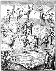 Kapitän John Smith von den Indianern gefangen genommen, Virginia, 1607, um 1880