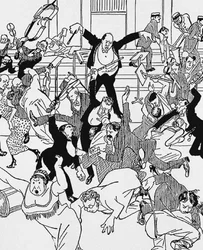Karikatur zur Schönbergs Kammersymphonie Nr. 1 am 31. März 1913 in Wien, 1913