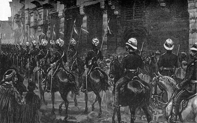 Kavallerievorführung im arabischen Viertel, Kairo, ca. 1882-85