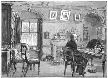 Charles Darwin, englischer Naturforscher, in seinem Arbeitszimmer