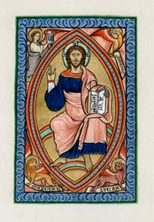 Christus in Herrlichkeit mit den Symbolen der vier Evangelisten, um 1200