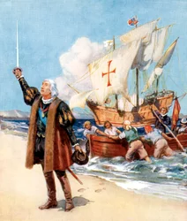Christoph Kolumbus landet in Amerika, 1492, ca. 1920