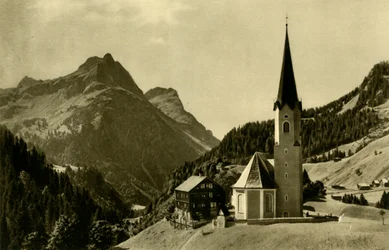 Kirche in Schröcken, Bregenzerwald, Österreich, ca. 1935