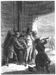 Claude Chappe demonstriert sein optisches Telegrafen-Semaphorensystem im Jahr 1793, um 1870