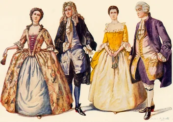 Kleidung der Herrschaft von Königin Anne und Georg I., 1702-1725