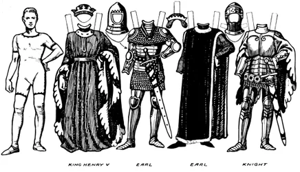 Kostüme von Männern und Frauen aus der Zeit Heinrichs V., ca. 1934