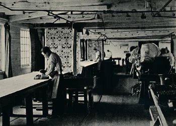 Baumwoll-Druckerei in den Merton Abbey Works, ca. 1884
