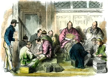 Zählung des Entschädigungsgeldes für die Ermordung von Herrn Richardson, Japan, 1863