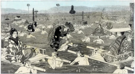 Überquerung des Oho-e-ga-wa in der Provinz Suraga, 1856