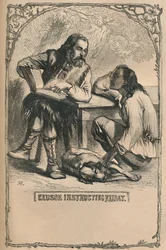 Crusoe unterrichtet Freitag, ca. 1870