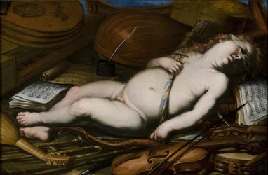 Amor unter Musikinstrumenten, Mitte des 17. Jahrhunderts