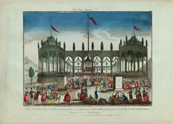 Dekoration und Beleuchtung der Bastille für das Föderationsfest am 14. Juli 1790.