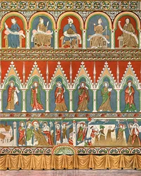 Dekoration in der alten Kirche von Stora Råda, Västra Götaland, Schweden, 1928