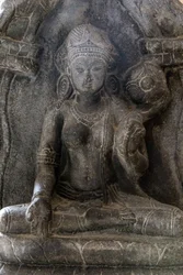 Nationalmuseum Neu-Delhi. Gaja-Lakshmi (Elefanten überschütten die Göttin Lakshmi mit Wasser). Pala, 9. Jahrhundert n. Chr. Bihar. Stein. Detail. Indien.