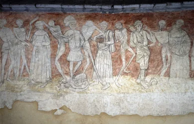 Detail eines Freskos, das den Totentanz darstellt, Kirche Saint Robert in La Chaise Dieu