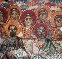 Detail eines Freskos von Heiligen im Paradies, 13. Jahrhundert