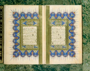 Doppelseitige Ausbreitung aus einem Koran mit Randverzierung, 1867