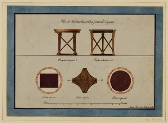 Zeichnung, Design für zwei kleine Frühstückstische, frühes 19. Jahrhundert