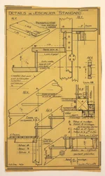 Zeichnung, Entwurf für ein Massenbetriebs-Haus von Hector Guimard, Treppenkonstruktion