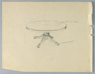 Zeichnung, Entwurf für einen runden Tisch auf Tierpfoten