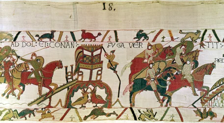 Herzog Conan flieht aus Dol mit den Rittern von Herzog Wilhelm auf den Fersen, Teppich von Bayeux