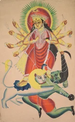 Durga tötet den Dämon Mahisha, 1800er