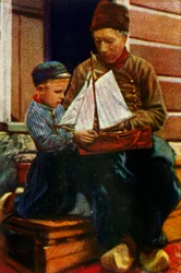 Niederländischer Vater und Sohn in traditioneller Kleidung, ca. 1928
