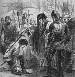 Eduard III. schlägt den Schwarzen Prinzen zum Ritter, 1384, um 1880