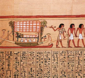 Ägyptischer Papyrus, der die Überführung der Mumie zur Nekropole darstellt, 13. Jahrhundert v. Chr.