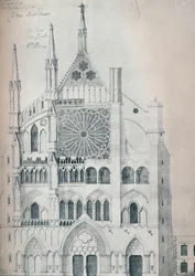 Erhebung des Nordquerhauses, Westminster Abbey, mit Wrens Plan zur Restaurierung