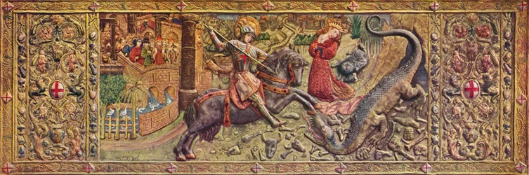 Besticktes Vorderaltarbild des Heiligen Georg, aus dem Palau de la Generalitat, 15. Jahrhundert