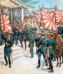 Kaiser von Japan überreicht Farben an japanische Regimenter, 1904