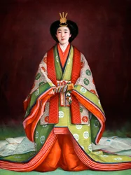 Kaiserin Nagako von Japan in ihren Krönungsgewändern, um 1924