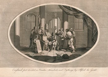 England zuerst in Grafschaften, Hunderte und Zehnten unterteilt von Alfred dem Großen, ca. 880, 1793
