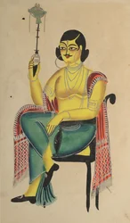 Englischer Babu, ein einheimischer indischer Angestellter, der eine Wasserpfeife hält, 1800er Jahre