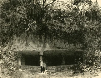 Eingang der Höhle bei Elephanta, Bombay Präsidentschaft