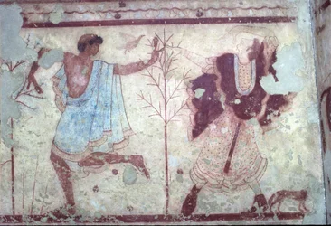 Etruskisch, Triclinio-Grab, Bankettszene, 470 v. Chr. Tarquinia, Italien.