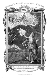 Ezechiels Vision von einem Wagen am Himmel und einer Hand in den Wolken, die ihm ein Buch reicht, 1804