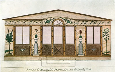 Fassadenmalerei der Apotheke Langlois, Paris, Frankreich, 1928