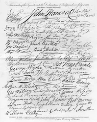 Faksimile der Unterschriften zur Unabhängigkeitserklärung, 4. Juli 1776