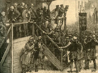 Pater John Murphy führt seine Pächter zur Wahl im Clare-Nachwahl, Irland, 1828 ca. 1890